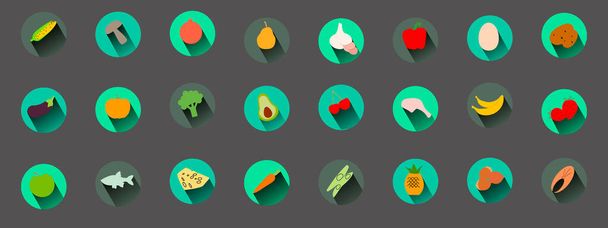 A set of icons with healthy nutrition food for a restaurant or advertising. colorful and long shadow - Vecteur, image