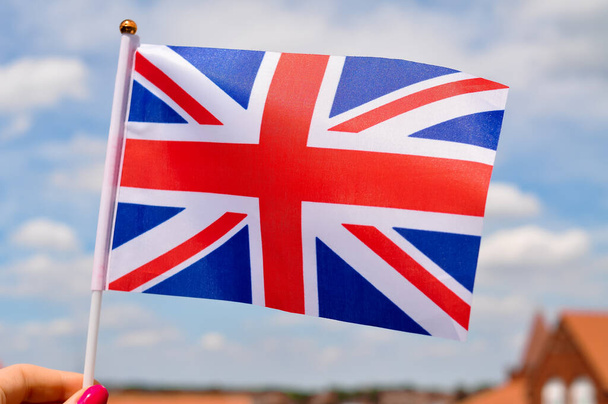 The national union jack flag of Great britain red white and blue colors. - Photo, image