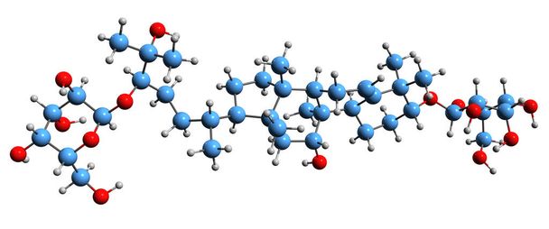  3D image of Mogroside skeletal formula - molecular chemical structure of  glycoside of cucurbitane derivatives isolated on white background - Fotoğraf, Görsel