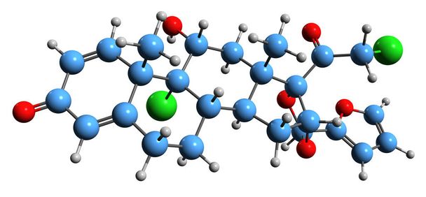  3D image of Mometasone skeletal formula - molecular chemical structure of  steroid medication isolated on white background - Fotó, kép