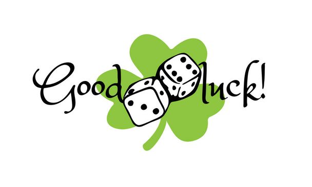 Game and text Good Luck with clover leaf and dice - Vector, afbeelding