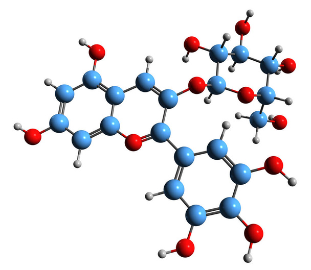  3D зображення скелетної формули Міртілліна - молекулярна хімічна структура антоціаніну ізольована на білому тлі. - Фото, зображення