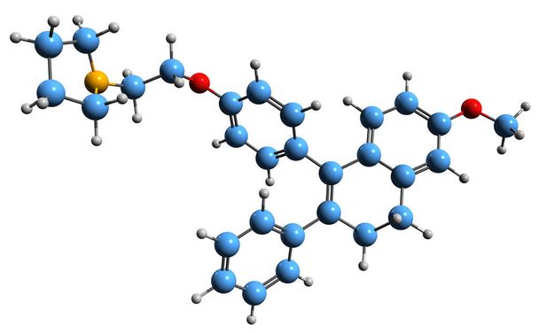  3D image of Nafoxidine skeletal formula - molecular chemical structure of nonsteroidal selective estrogen receptor modulator isolated on white background - Valokuva, kuva