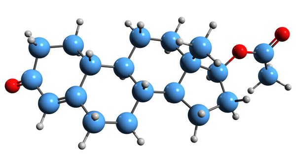  3D image of Nandrolone acetate skeletal formula - molecular chemical structure of injected anabolicandrogenic steroid isolated on white background - Φωτογραφία, εικόνα