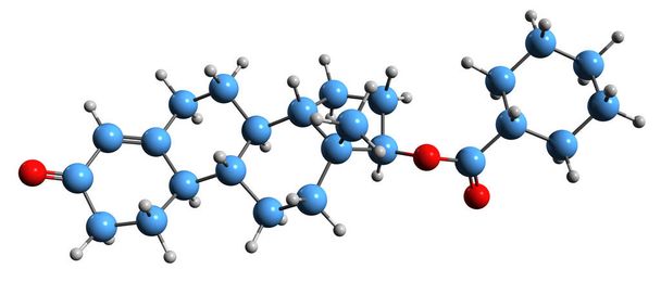  3D зображення Nandrolone cyclohexanecarboxylate skeletal formula - молекулярна хімічна структура синтетичного андрогену і анаболічного стероїду, ізольована на білому тлі. - Фото, зображення