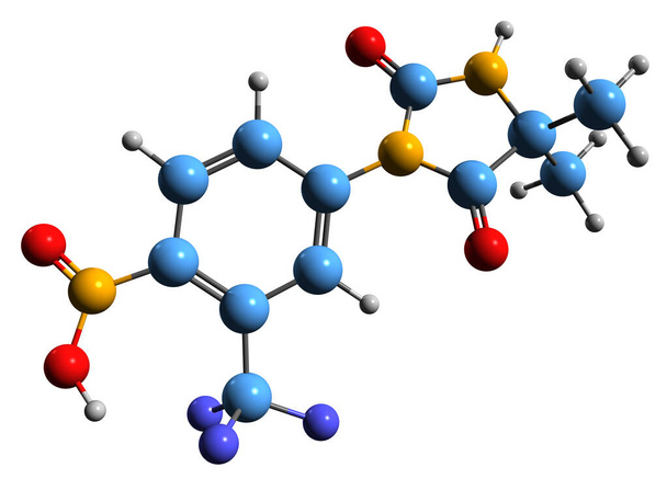  3D image of Nilutamide skeletal formula - molecular chemical structure of nonsteroidal antiandrogen isolated on white background - Fotografie, Obrázek