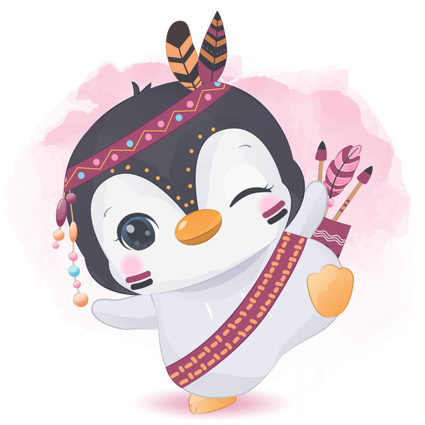 Tribal Series Cute Little Penguin - Vetor, Imagem