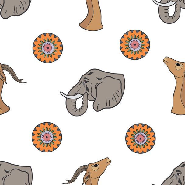 African animals collection. Vector graphic seamless pattern with african animals. Antelope and elephant on a white background - Διάνυσμα, εικόνα