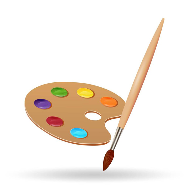 Paintbrush and palette with paints for the artist isolated on white background. Vector illustration. - Vecteur, image