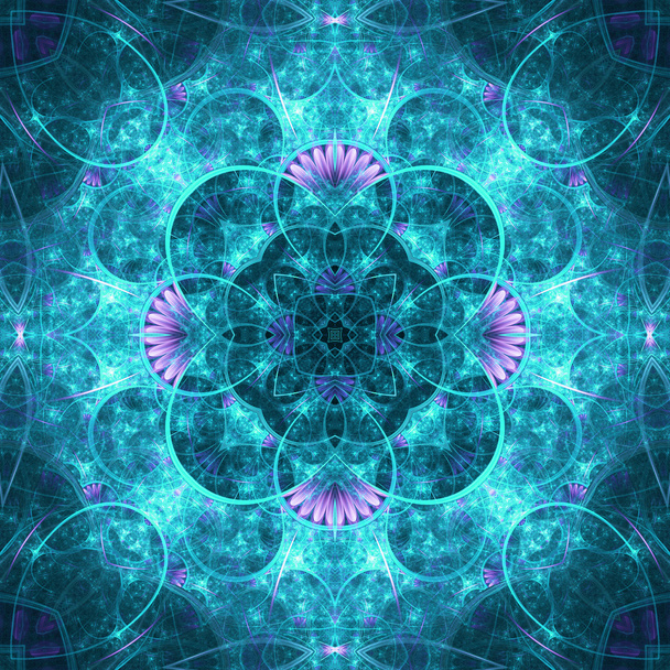 Detailed fractal mandala with tiny flowers, digital artwork for creative graphic design - Photo, Image