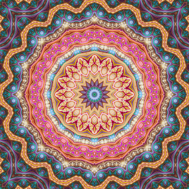 Shiny colorful fractal mandala, digital artwork for creative graphic design - Photo, Image