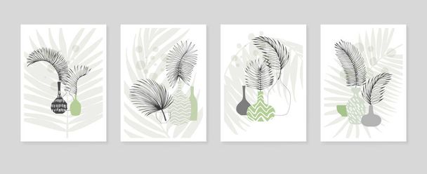 Tropical leaves Abstract Hand Painted Illustrations for Wall Decoration, Postcard, Social Media Banner, Brochure Cover Design Background. Modern Abstract Painting Artwork. Vector Pattern - Wektor, obraz
