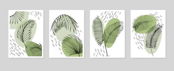 Tropical leaves Abstract Hand Painted Illustrations for Wall Decoration, Postcard, Social Media Banner, Brochure Cover Design Background. Modern Abstract Painting Artwork. Vector Pattern - Vettoriali, immagini