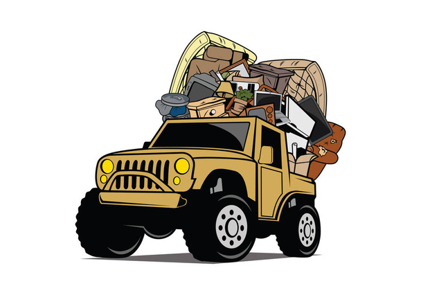Offroad vehicle loaded full of household junk design illustration vector eps format , suitable for your design needs, logo, illustration, animation, etc. - Vector, Imagen