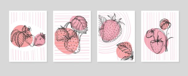 Strawberry Abstract Hand Painted Illustrations for Wall Decoration, Postcard, Social Media Banner, Brochure Cover Design Background. Modern Abstract Painting Artwork. Vector Pattern - Vektor, obrázek