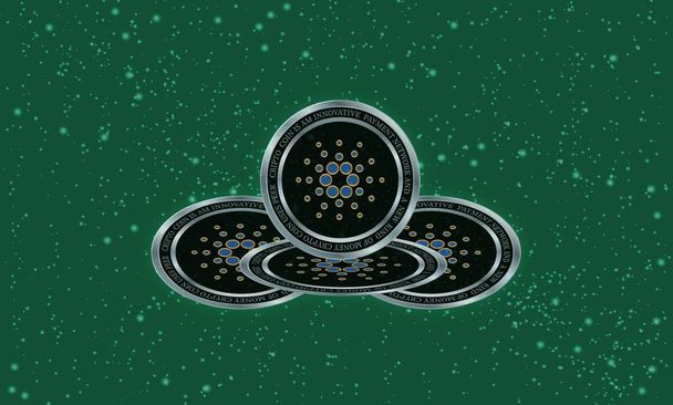 Cardano - ADA. Coin with a cryptocurrency trading chart on the background. Banner commerce design. 3d illustration - Foto, imagen
