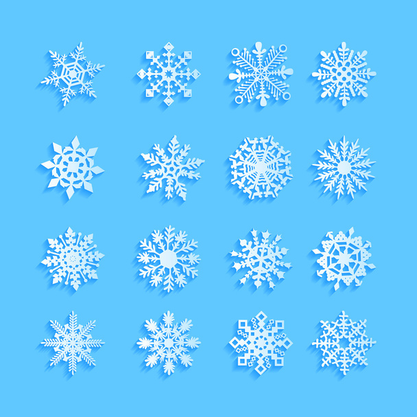 Copos de nieve azules y sombra sobre fondo blanco. arte
 - Vector, Imagen