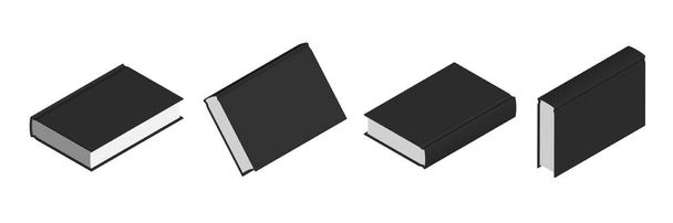 Set of closed black books in different positions for bookstore - Vector, afbeelding