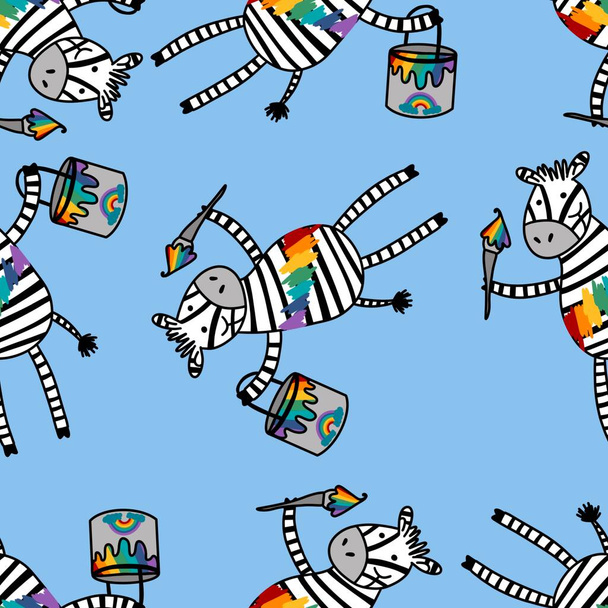 Cartoon kids animals seamless zebra pattern for wrapping paper and notebooks and clothes print and accessories and fabrics. High quality illustration - Foto, Bild