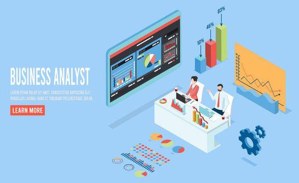 Modern 3d isometric design concept of Business Analysis with business people team working with Data Visualization for website and mobile website. Vector Illustration eps10 - Vettoriali, immagini