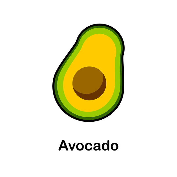 Avocado illustration in cartoon style. Ripe avocado in green and yellow colors - ベクター画像
