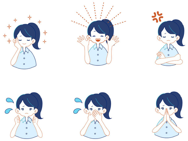 Illustration set of various expressions of a girl in a suit shirt - Vecteur, image