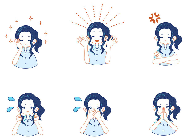 Illustration set of various expressions of a girl in a suit shirt - Vector, afbeelding