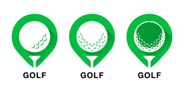 Golf ball and tee emblem badge, green color vector icon illustration material - Vector, imagen