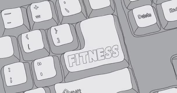 Computer Keyboard with Fitness text. Close-up of an electronic Computer Device part, keypad. Dancing thin lines. - 映像、動画