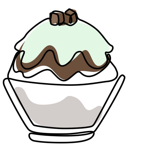 ice shaved bingsu korean japanese style sweet dessert in minimal one continuous line simple design style with color - Vetor, Imagem