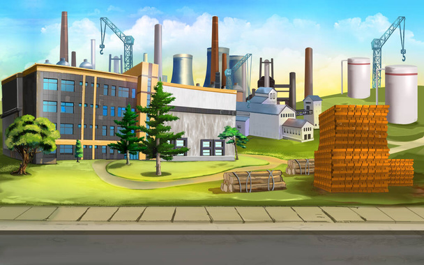 Industrial area outside the city. Digital Painting Background, Illustration. - Fotoğraf, Görsel