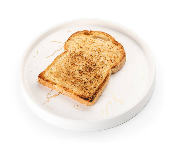 Plate with tasty toast isolated on white background - Photo, image