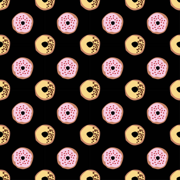 seamless pattern with glazed donuts. Bright juicy pattern on a black background.vector illustration - Vektori, kuva