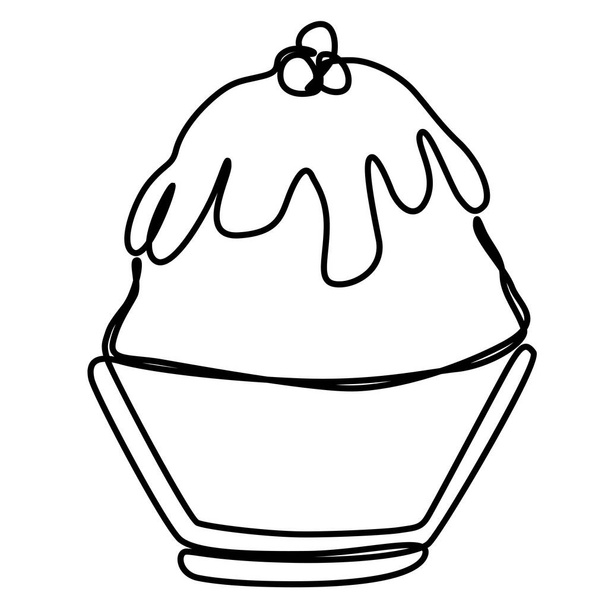 ice shaved bingsu korean japanese style sweet dessert in minimal one continuous line simple design style - Vetor, Imagem