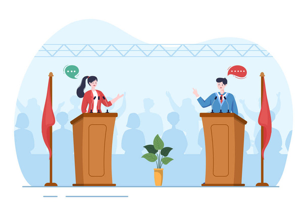 Political Candidate Cartoon Hand Drawn Illustration with Debates Concept for Promotion, Election Campaign, Active Discussion and Get Votes - Vetor, Imagem