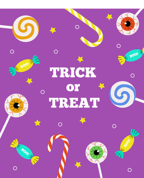 Halloween. Trick or treat. Candy in a pumpkin. Vector collection. Creepy and fun happy halloween layout design. Halloween festival on a terrifying night. - Vektör, Görsel