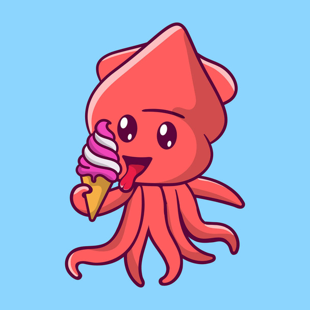 Octopus eating ice cream cartoon character. animal mascot isolated. - Vektor, kép
