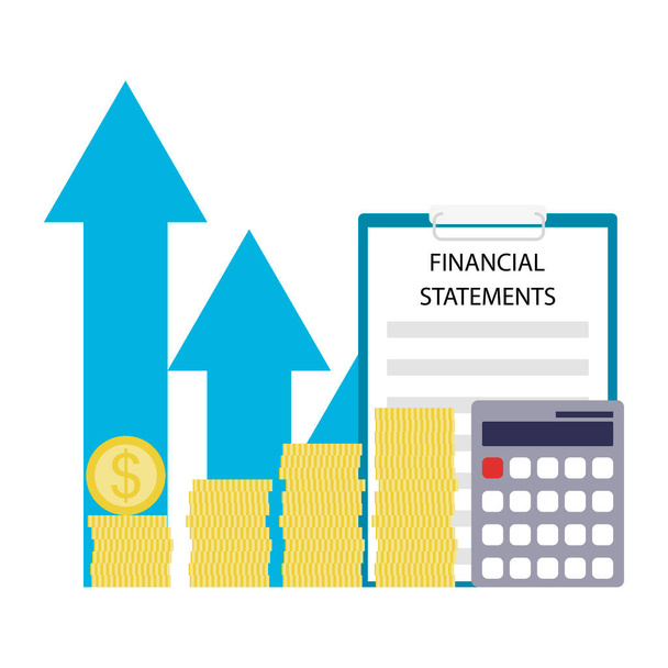 Financial statement, development business, increase budget and growth startup. Vector illustration. Development report, payment analyze, data review, business managment, money chart accounting - Vektör, Görsel
