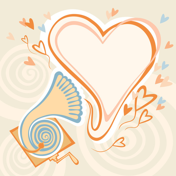 Musical background with gramophone and hearts - Vector, Image
