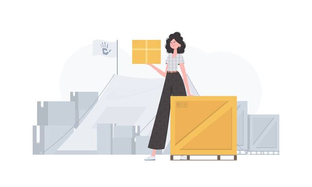 The woman is holding a parcel. The concept of humanitarian aid. trendy style. Vector. - Vector, Image