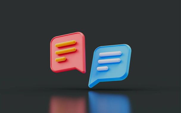 message chat sign on dark background 3d render concept for conversation social media feedback - 写真・画像