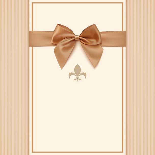 Vintage greeting card template with golden bow and ribbon - Vector, Image