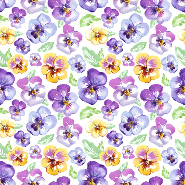 Pansy. Seamless pattern. Watercolor illustration - Foto, afbeelding