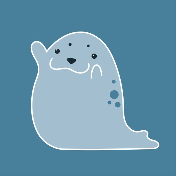vector cartoon illustration of funny cute fur seal isolated on blue background. useful for web and graphic design, print, patterns, wallpapers, baby products, aquariums, swimming pools, bathrooms - ベクター画像