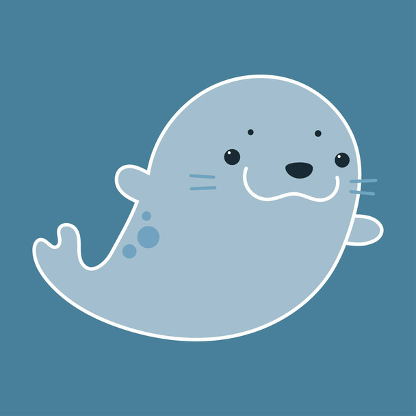 vector cartoon illustration of funny cute fur seal isolated on blue background. useful for web and graphic design, print, patterns, wallpapers, baby products, aquariums, swimming pools, bathrooms - Вектор,изображение