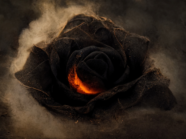 Smoldering, burning roses on fire floating on dark water, digital art - Foto, imagen