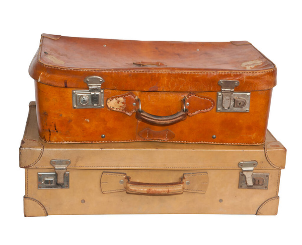 Two vintage suitcases, white background, clipping path. - 写真・画像