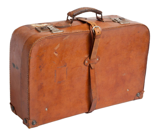 Old suitcase on white background, clipping path. - 写真・画像