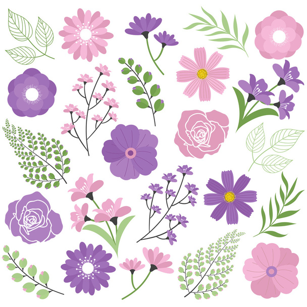 Pink and purple flowers - Vector, Imagen