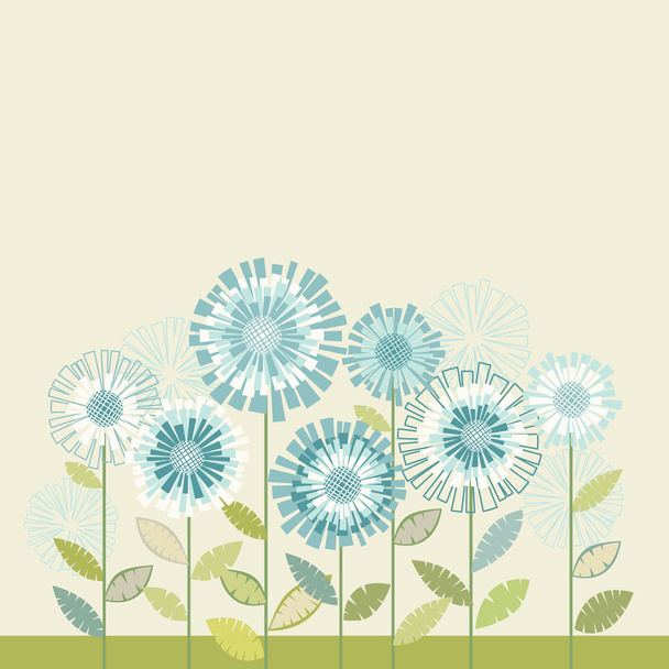 Background with stylized blue flower, leaves - Vettoriali, immagini